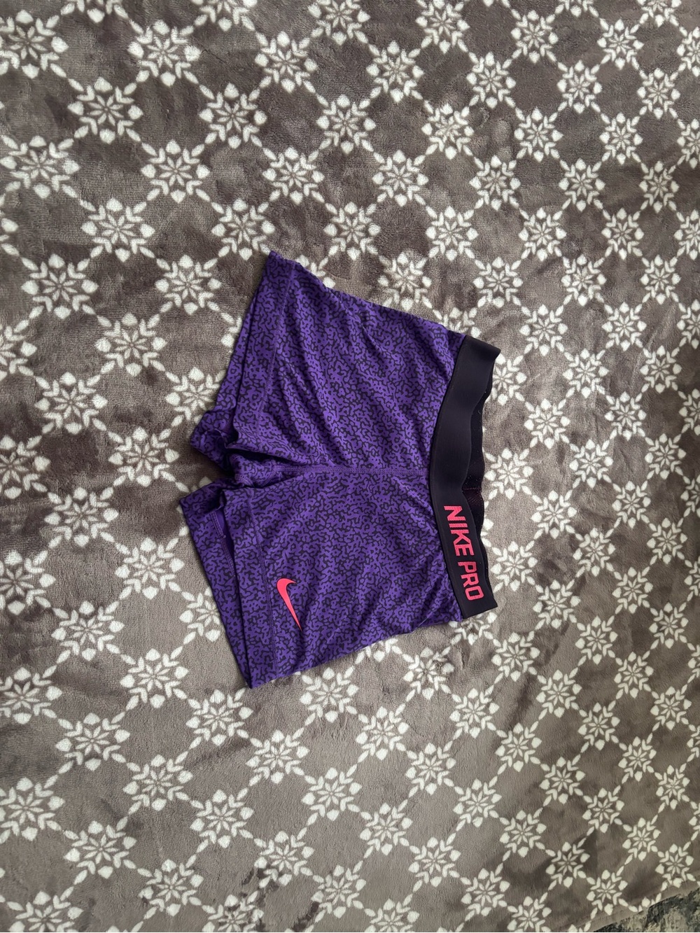 Nike Purple Printed Pro Bike Shorts with Pink Accents